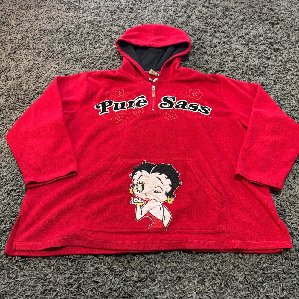 Betty Boop Pure Sass Red Quarter Zip Pullover‎ Fleece Hoodie Sweatshirt